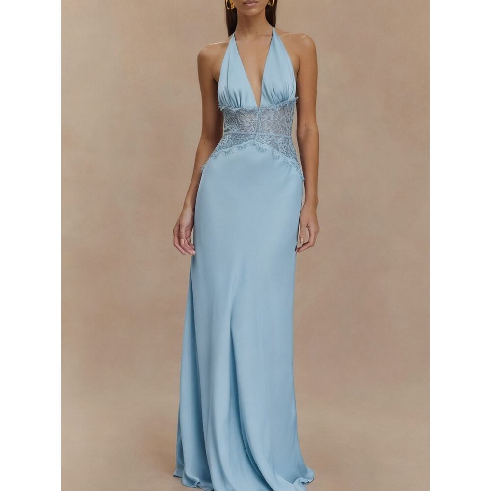 Halter Neck Lace Trimmed Maxi Dress - Picture 6 of 15